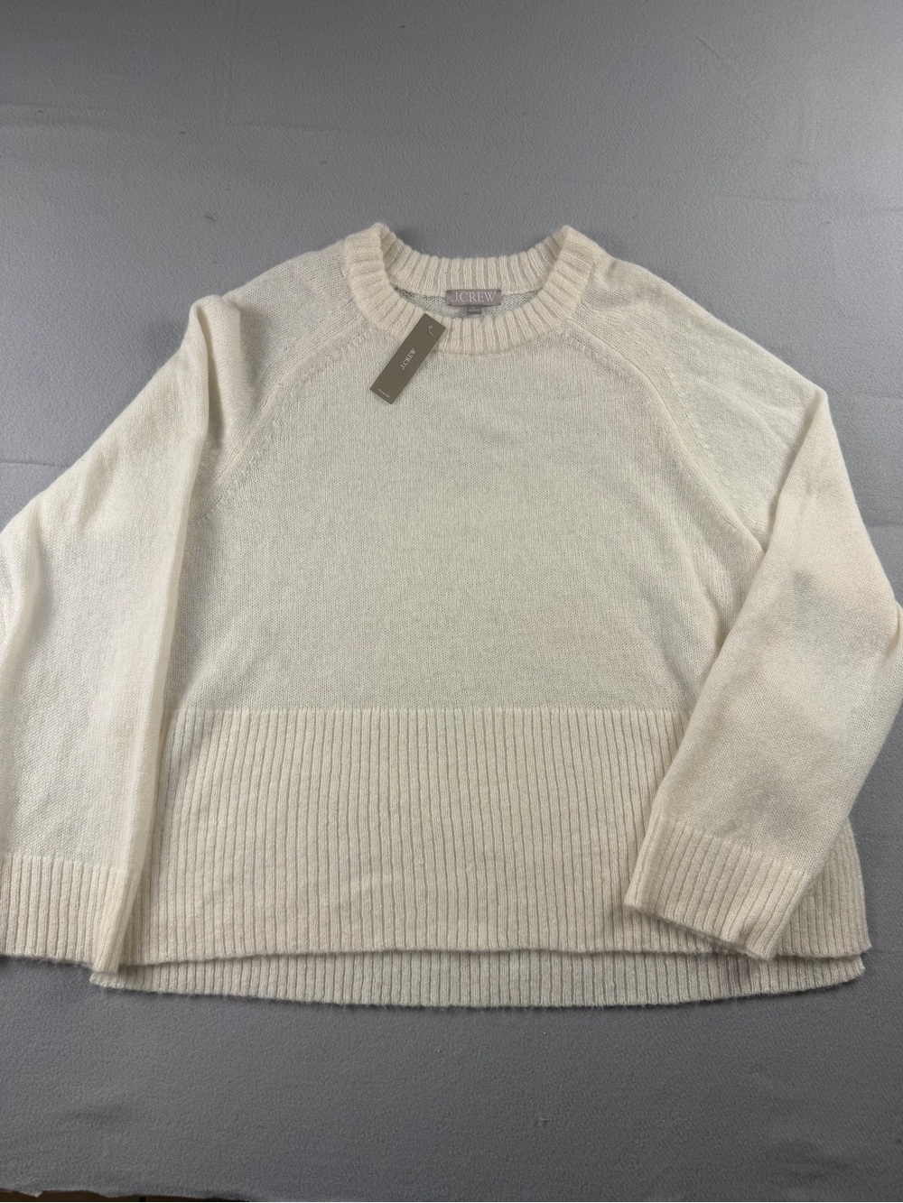 J.Crew Knit Ribbed Pullover Sweater Ivory Crew Neck Long Sleeve XL Women's